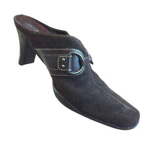 Aerosoles Shoes 7.5M Brown‎ Suede Mule 3” Heels Clogs Ring Decor In a Cinch Work